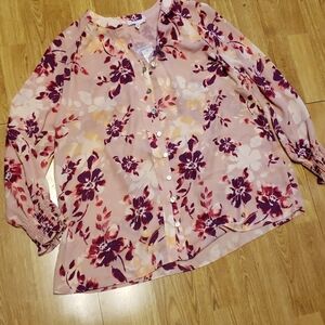 NWT Marybelle pink floral Monterey blouse 1X